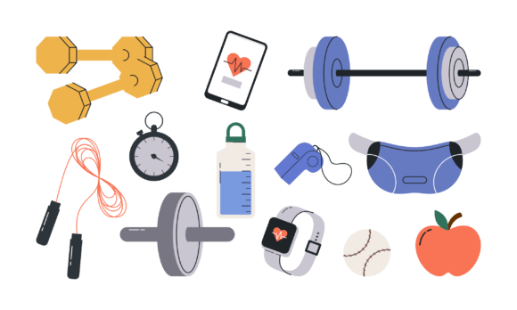 Exploring the Versatility of Hand-Drawn Fitness Equipment Flat Design Illustrations
