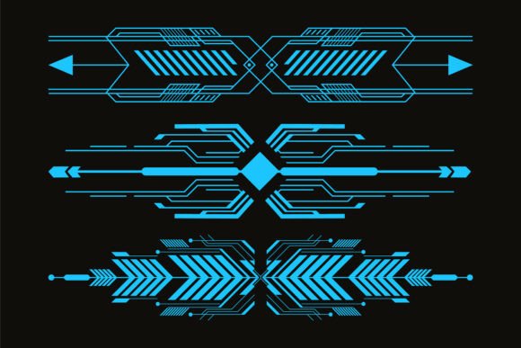 Futuristic Tech Arrows and Cyber Elements: Elevating Modern Design with Neon Blue Sci-Fi Graphics