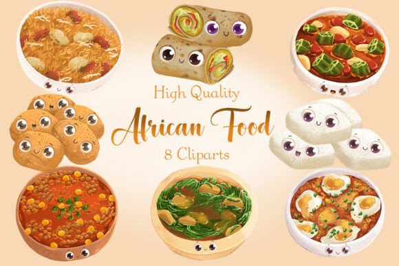 HQ Kawaii African Food Clipart Set: A Creative Resource for Designers and Entrepreneurs