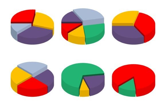 Isometric Set of Multi Colored Pie Chart: A Fusion of Design and Data Visualization