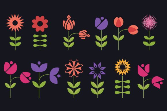 Modern Web and App Flowers Set: Minimalist Floral Design for Versatile Use